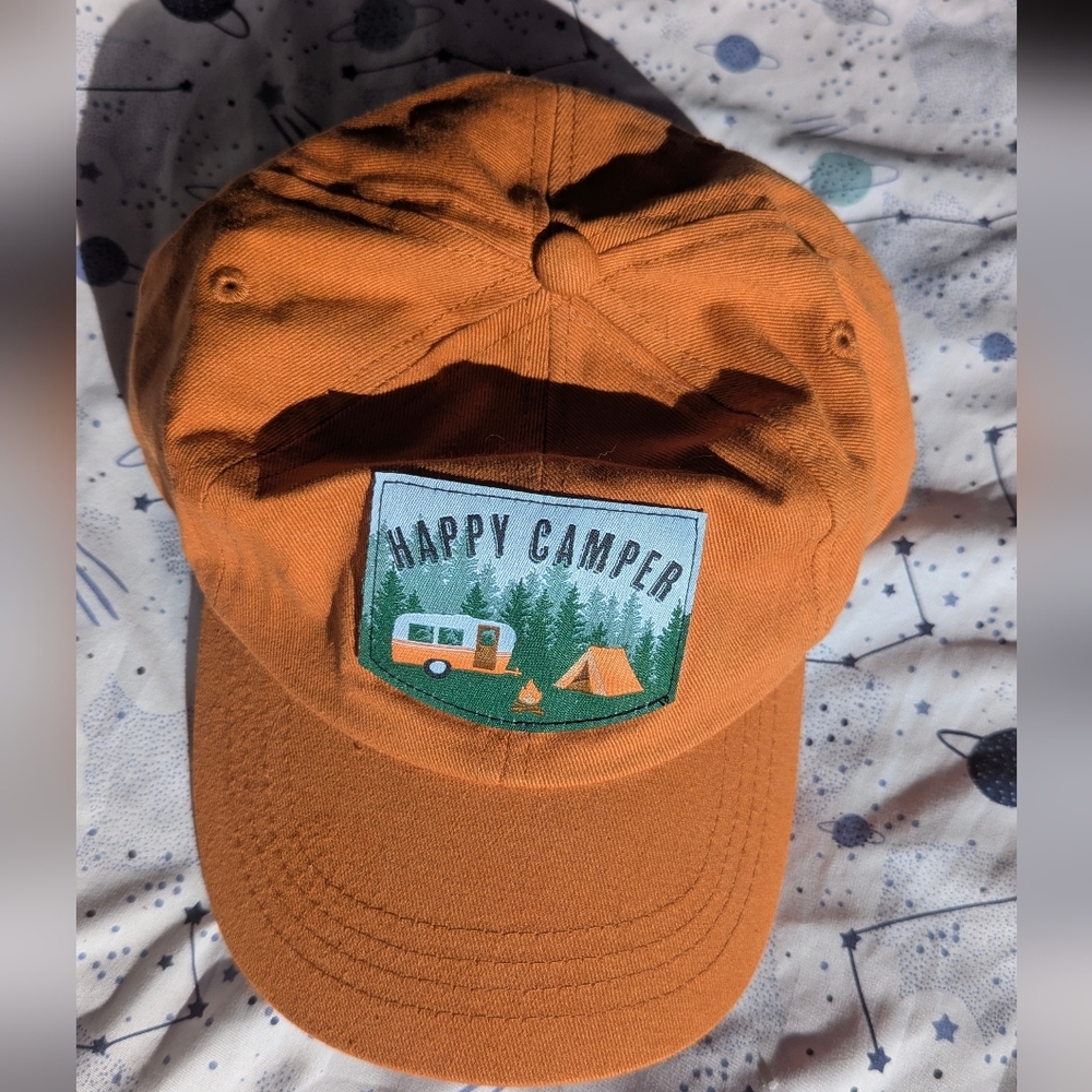 Orange 'Happy Camper' Snapback Cap